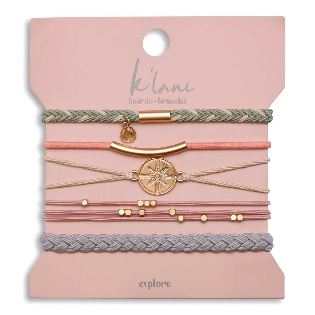 "Explore" Gold Compass Charm Hair Tie Bracelets- K'lani hair tie bracelets