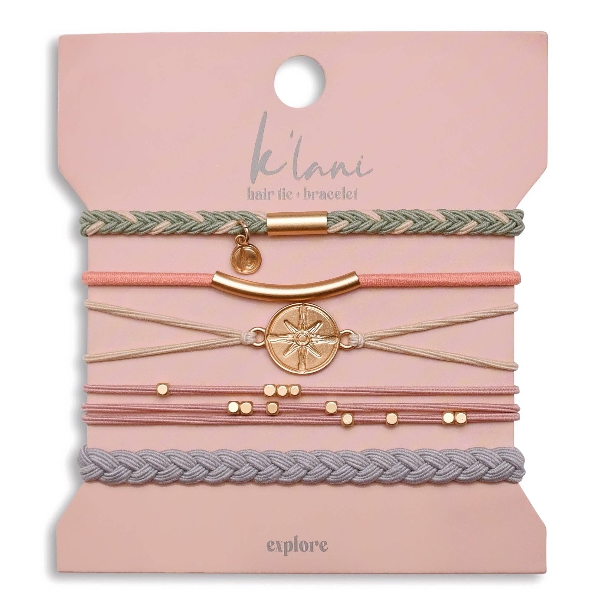 "Explore" Gold Compass Charm Hair Tie Bracelets- K'lani hair tie bracelets