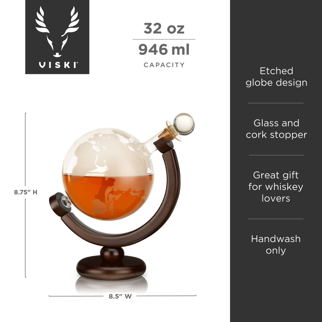 Globe Themed Liquor Decanter with Wood Base