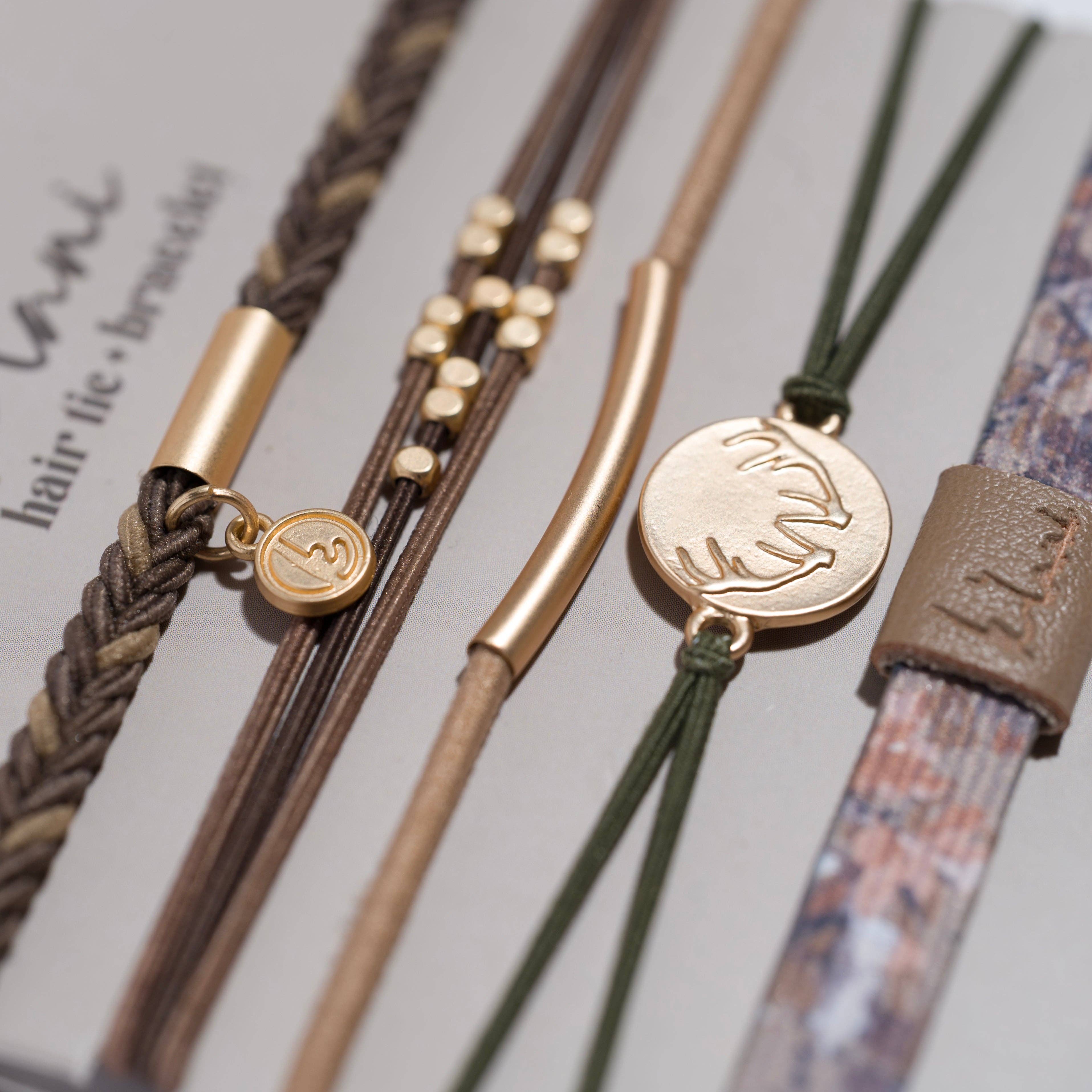 "Adapt" Camouflage with Antler Charm Hair Tie Bracelets-K'lani hair tie bracelets