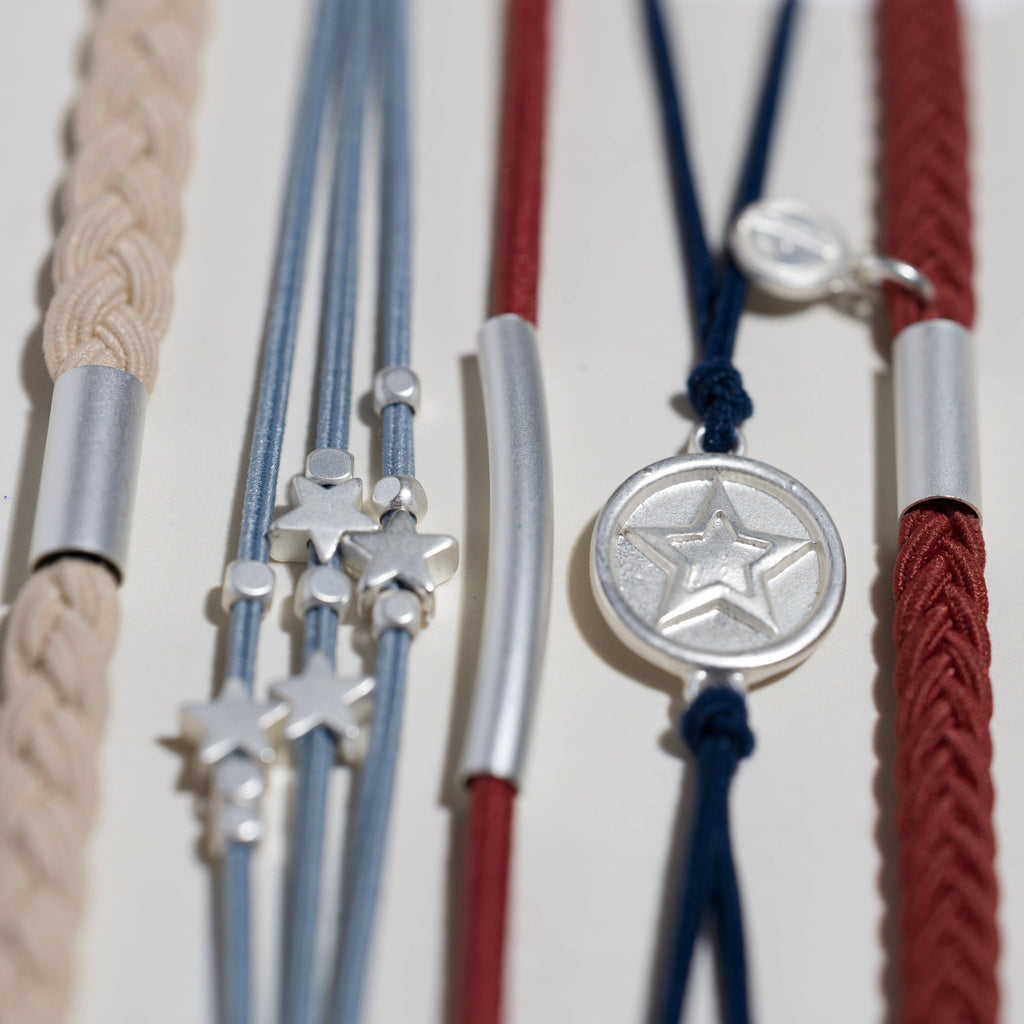 "Brave" Red, White & Blue with Silver Star Accents- K'lani hair tie bracelets