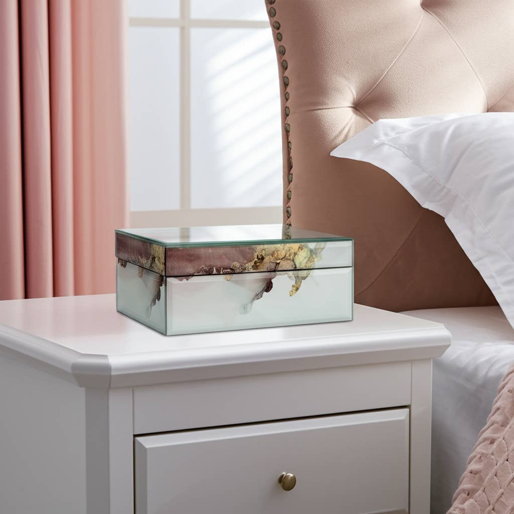 Decorative Box - White/Beige/Gold Wood