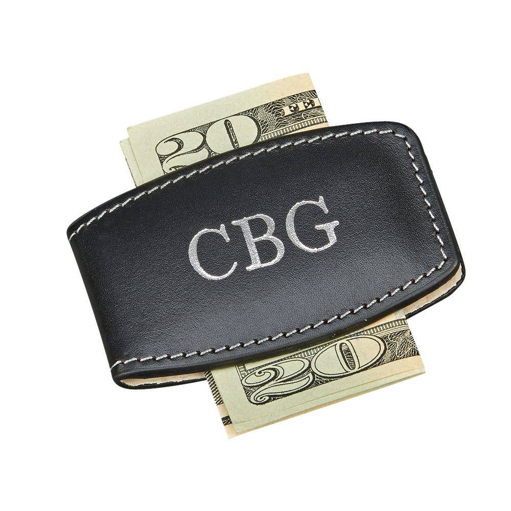 Black Leather Money Clip - Gift for Him