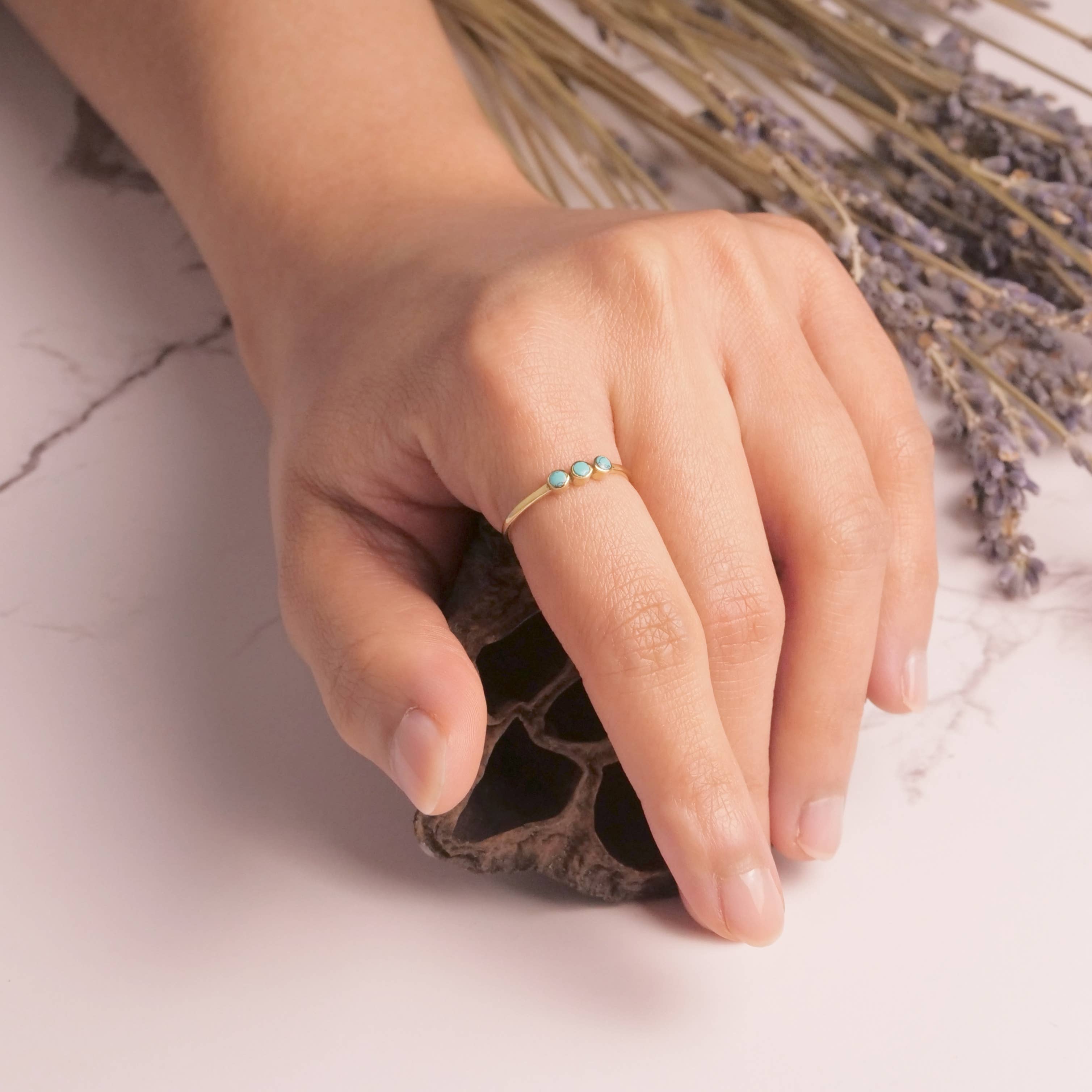 Brass Triple Turquoise Ring