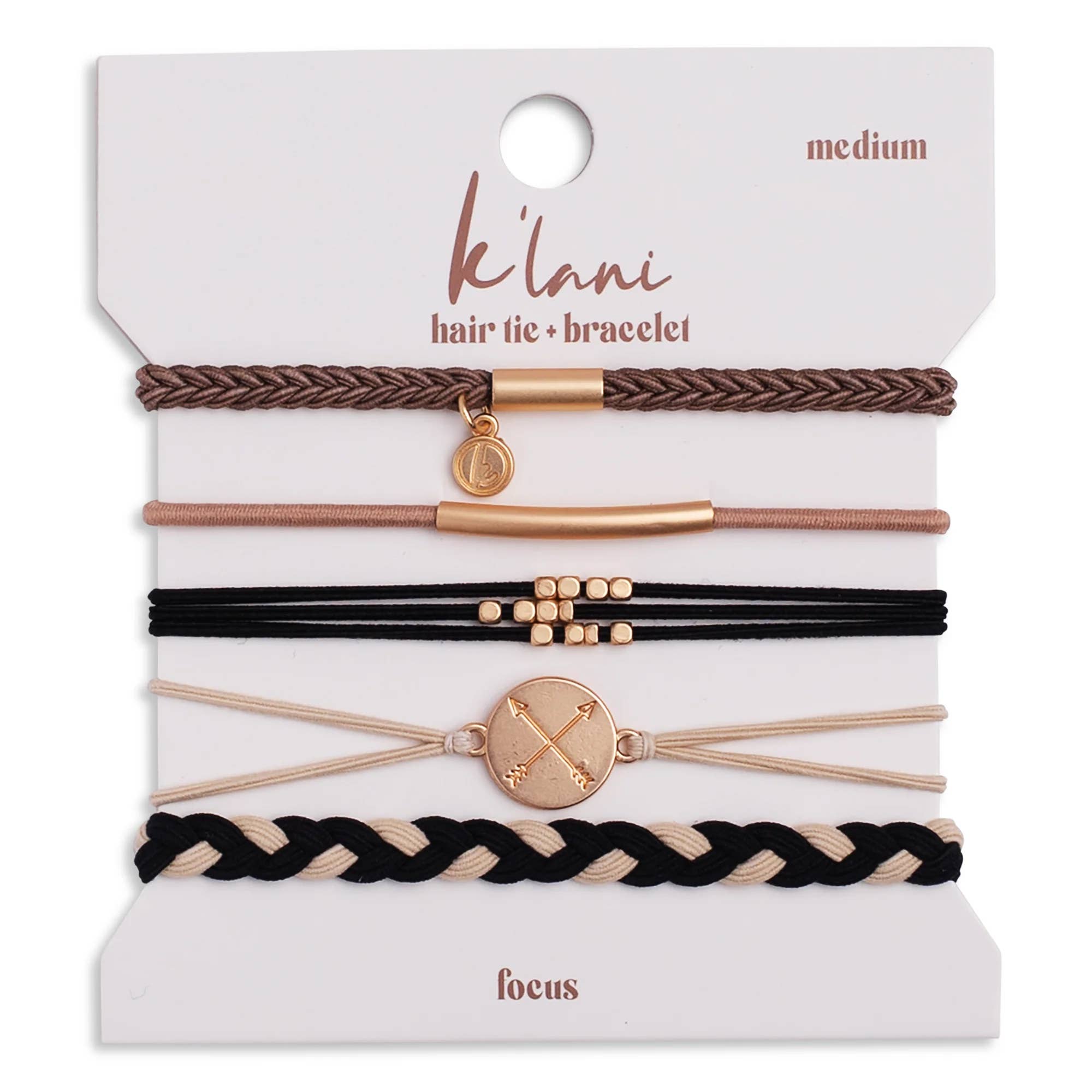 "Focus" Gold Arrow Charm Hair Tie Bracelets- K'lani hair tie bracelets