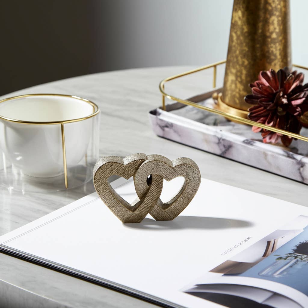 Gold Ceramic Double Heart Table, 10 in.