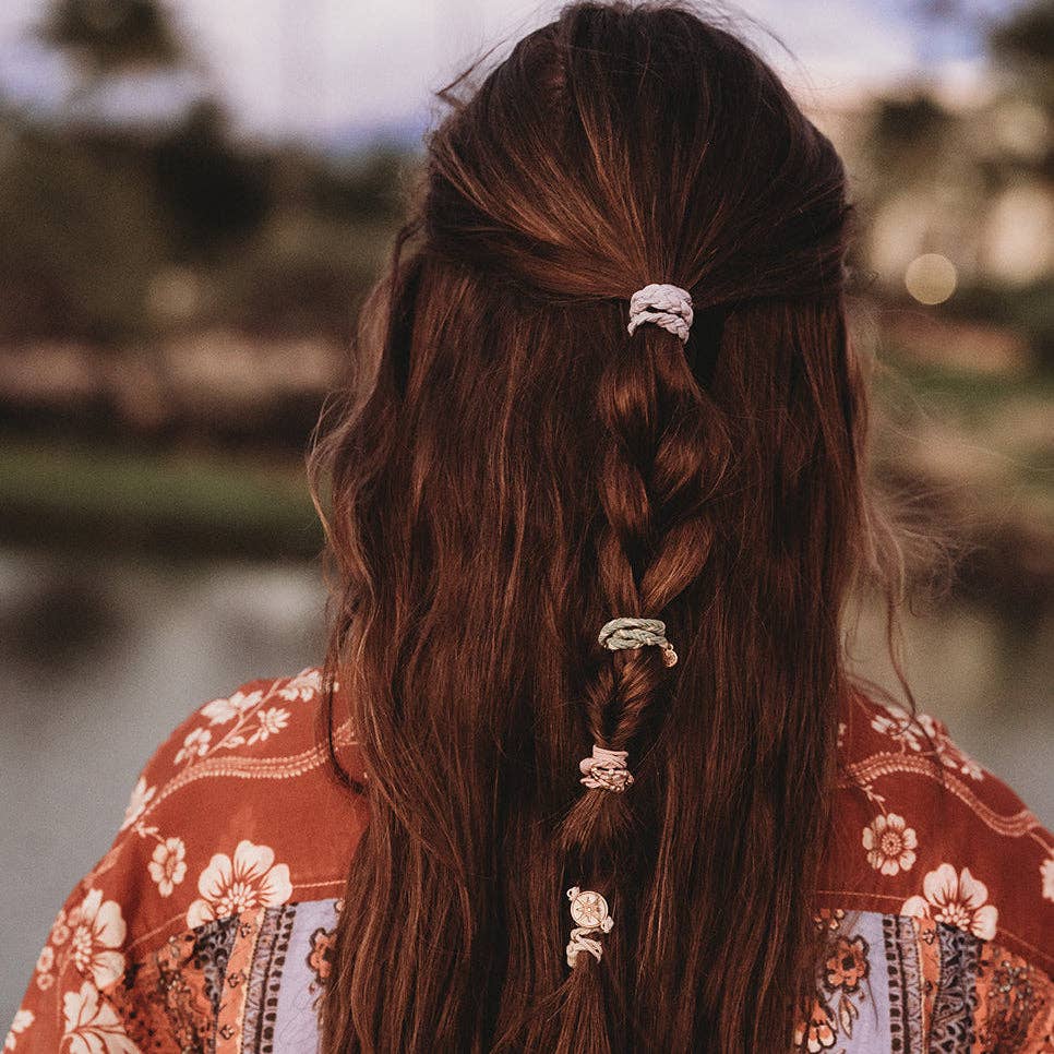 "Explore" Gold Compass Charm Hair Tie Bracelets- K'lani hair tie bracelets