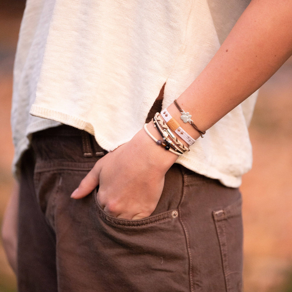 "Paws" Natural Hues with Silver and Paw Accents Hair Tie Bracelet-K'lani hair tie bracelets