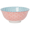 Red Blue Leaf Geo Stamped Bowl 6 Inch