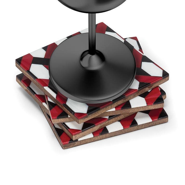 Set of 4 Mosaic Coasters-Red-4"Square