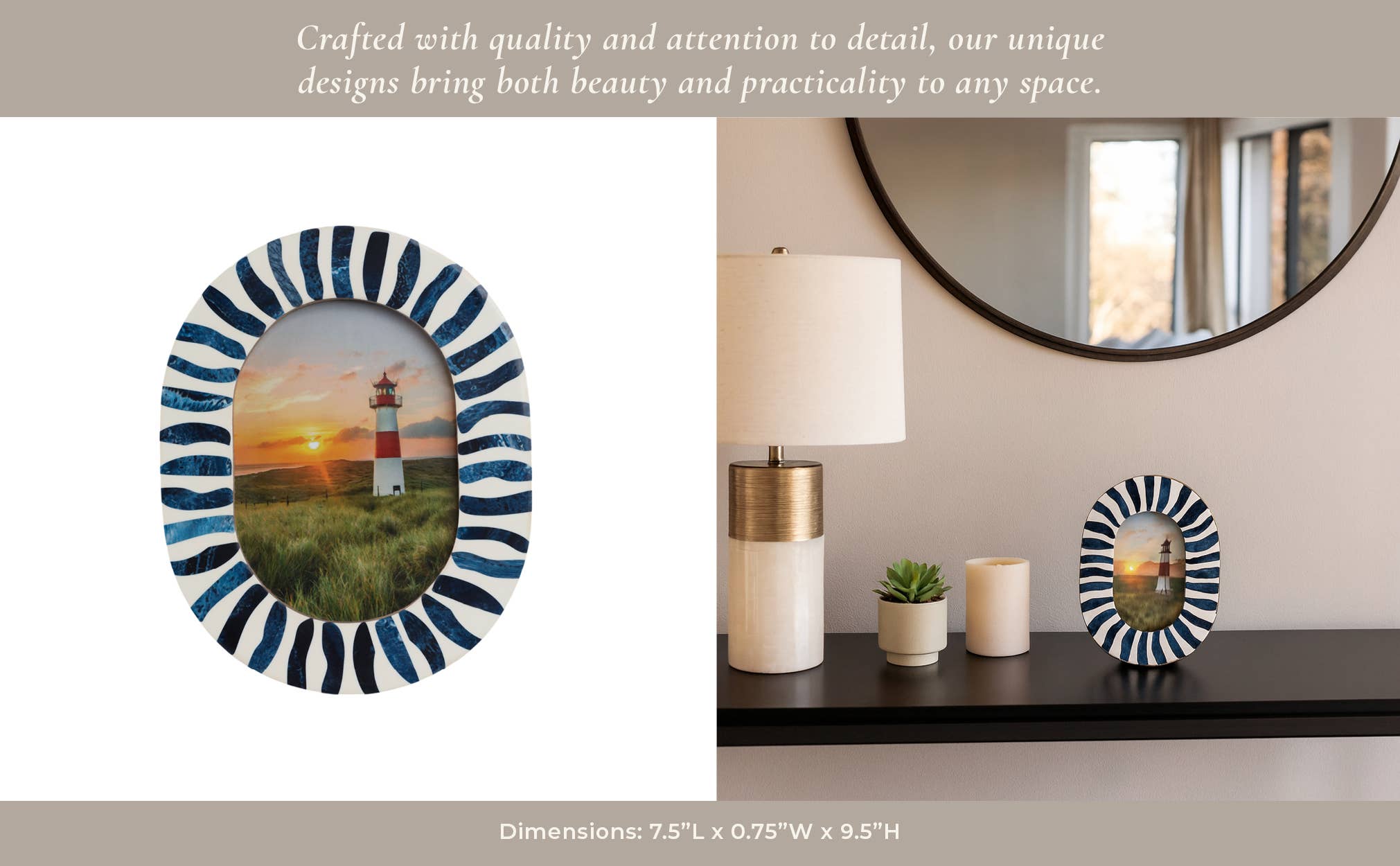 Blue/White 5x7 in. Resin Oval Photo Frame With Inlay Pieces