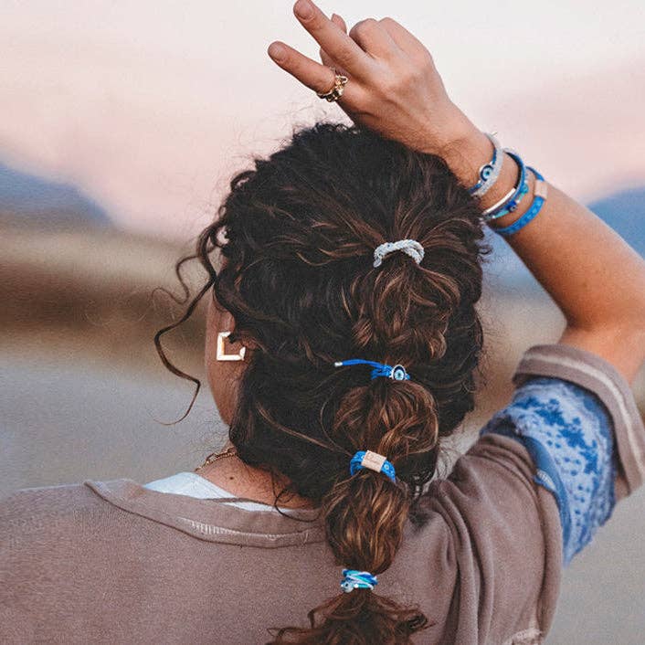 "Resist" Blue Evil Eye Hair Tie Bracelets- K'lani hair tie bracelets