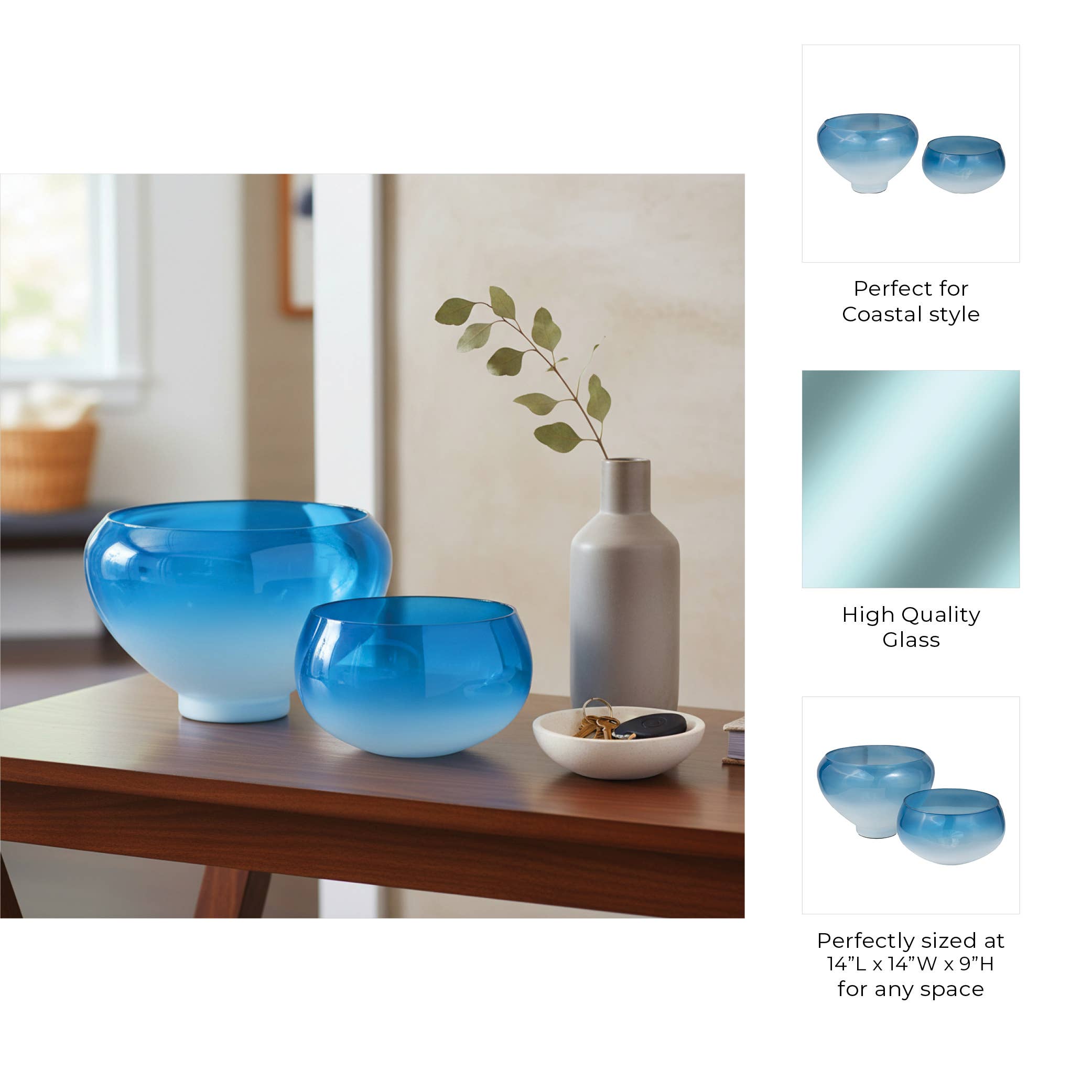 Decorative Bowls - Blue Glass Ombre, 10/14 in.