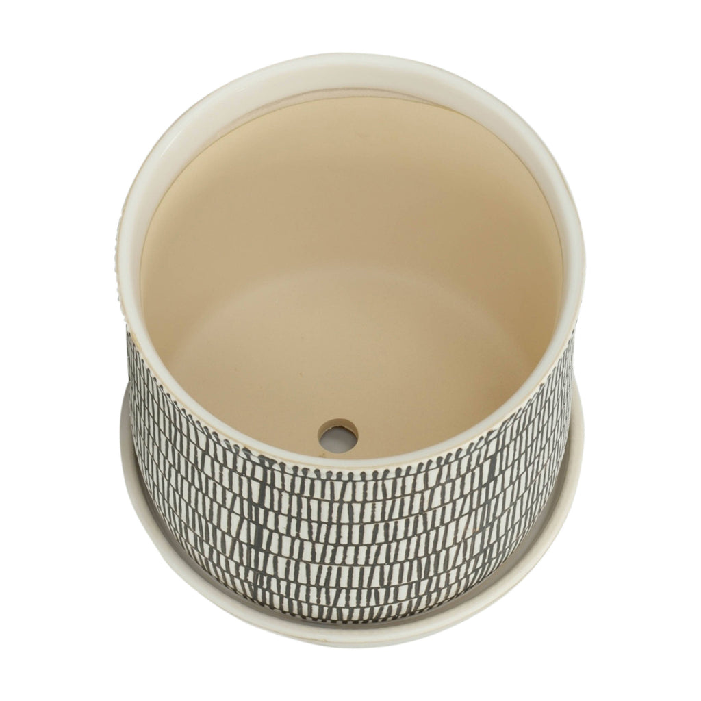 Sagebrook Home - Planters Set of 2 - Ivory Ceramic Line with Saucer, 6/8 in.