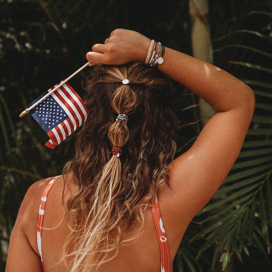 "Brave" Red, White & Blue with Silver Star Accents- K'lani hair tie bracelets