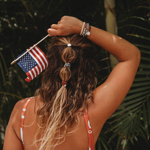 "Brave" Red, White & Blue with Silver Star Accents- K'lani hair tie bracelets