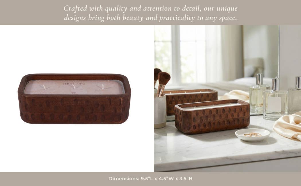 Brown Mango Pottery "Wood Hammered", 18 Oz, Vanilla Scented Candle
