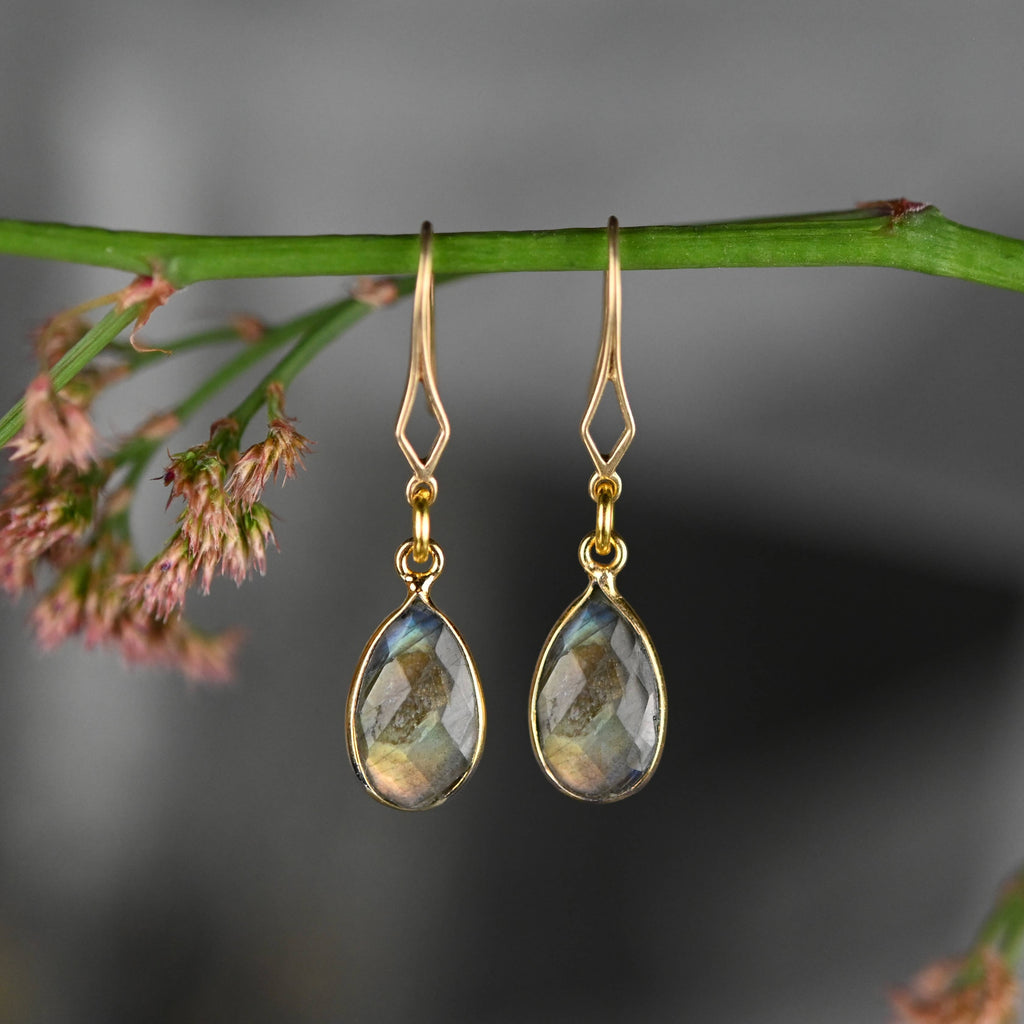 Diamond Hook Dangle Earrings with Crystal Tear Drop