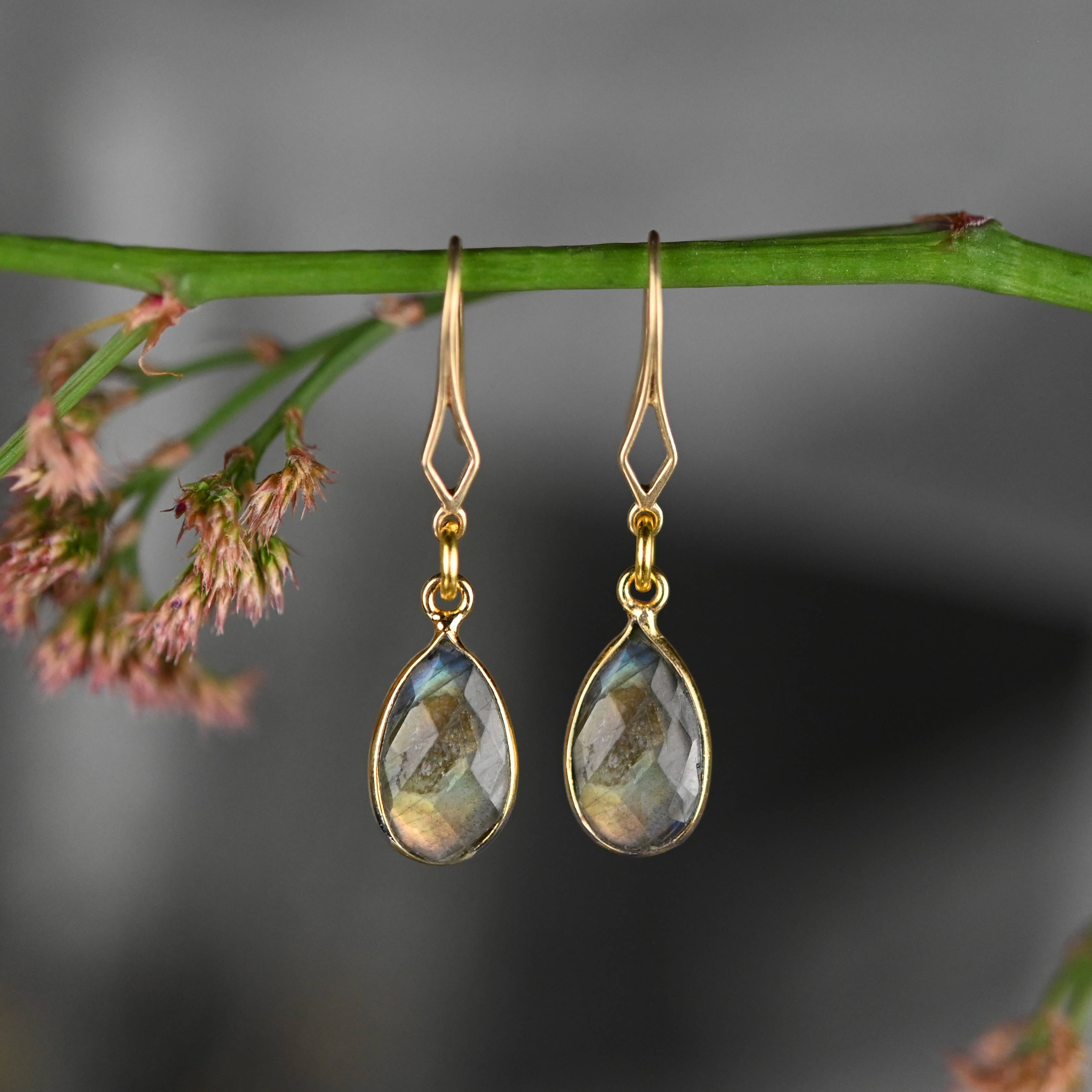 Diamond Hook Dangle Earrings with Crystal Tear Drop