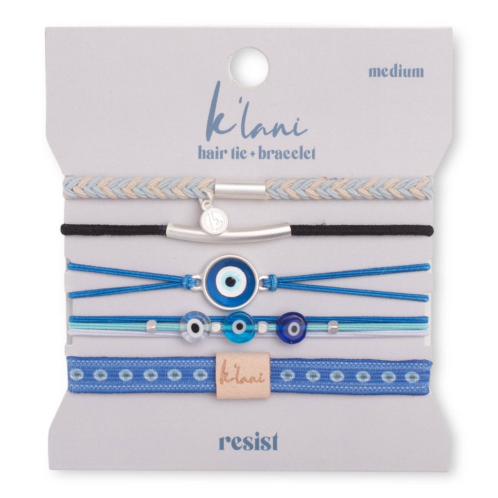 "Resist" Blue Evil Eye Hair Tie Bracelets- K'lani hair tie bracelets