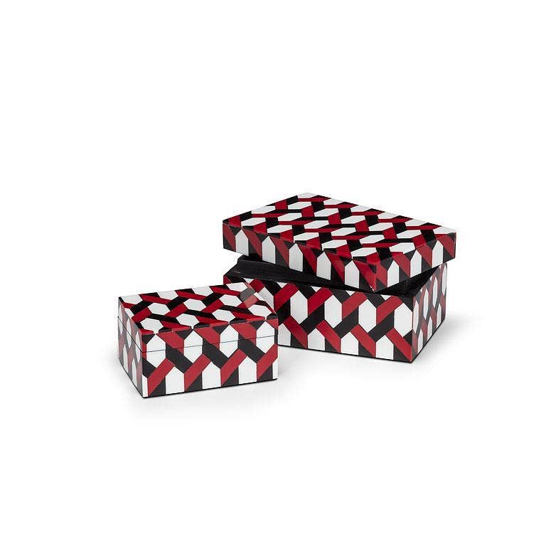 Set of 2 Rectangle Mosaic Boxes-Red