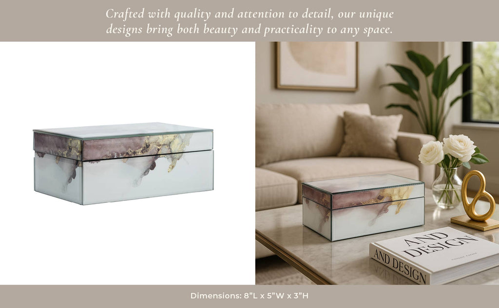 Decorative Box - White/Beige/Gold Wood