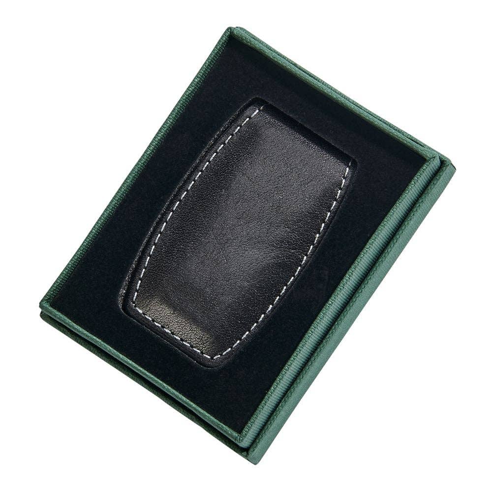 Black Leather Money Clip - Gift for Him