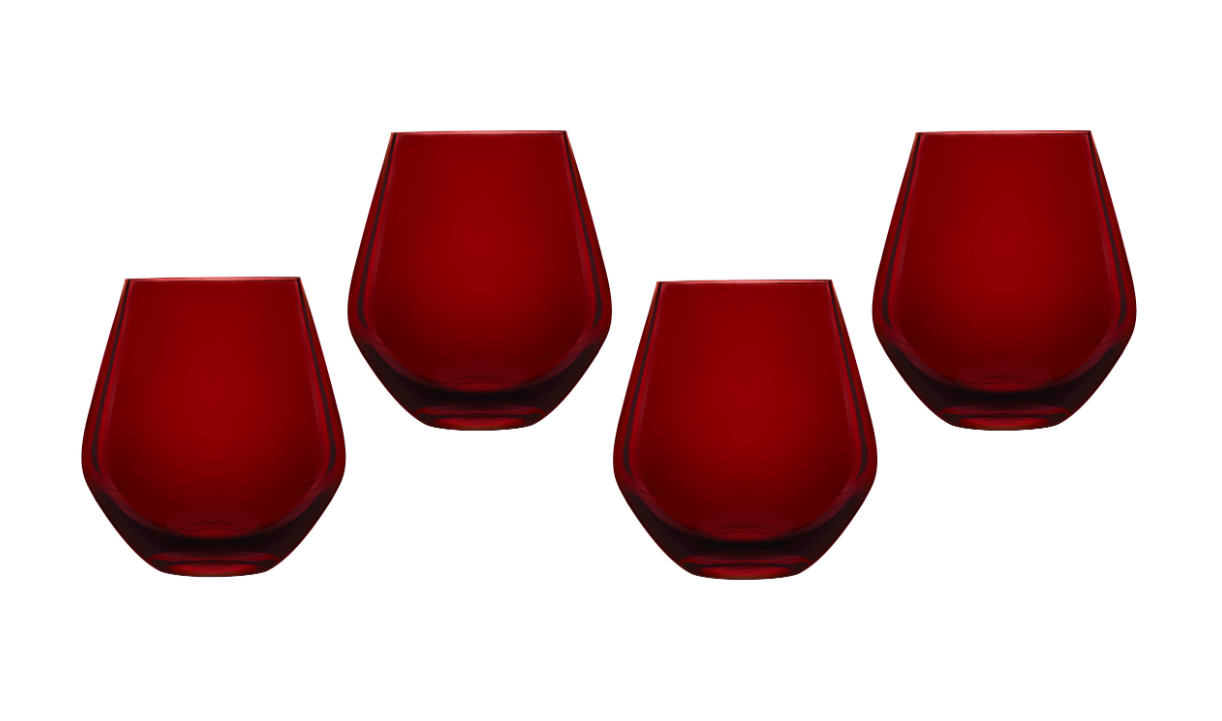 Red Meridian Stemless Glass