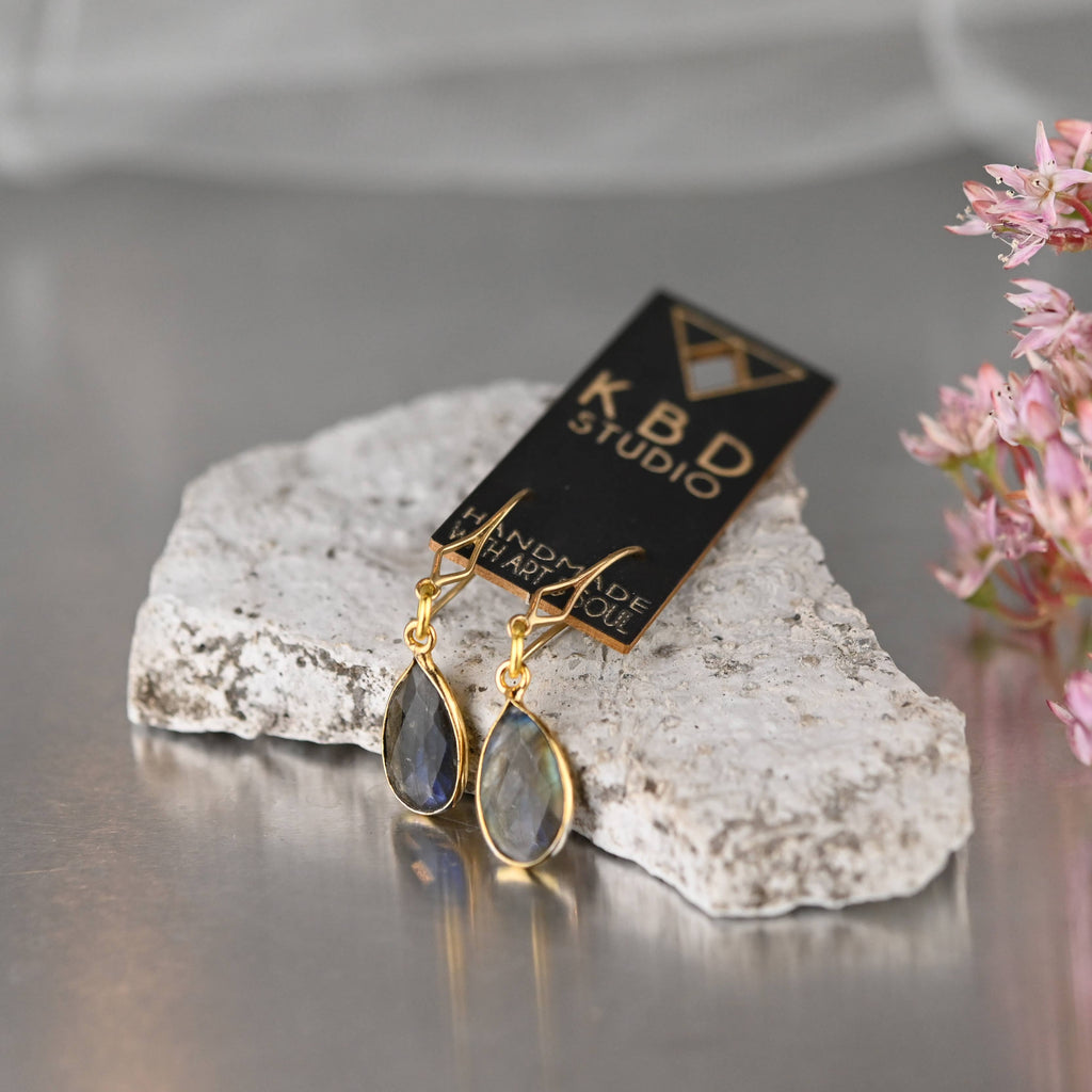 Diamond Hook Dangle Earrings with Crystal Tear Drop