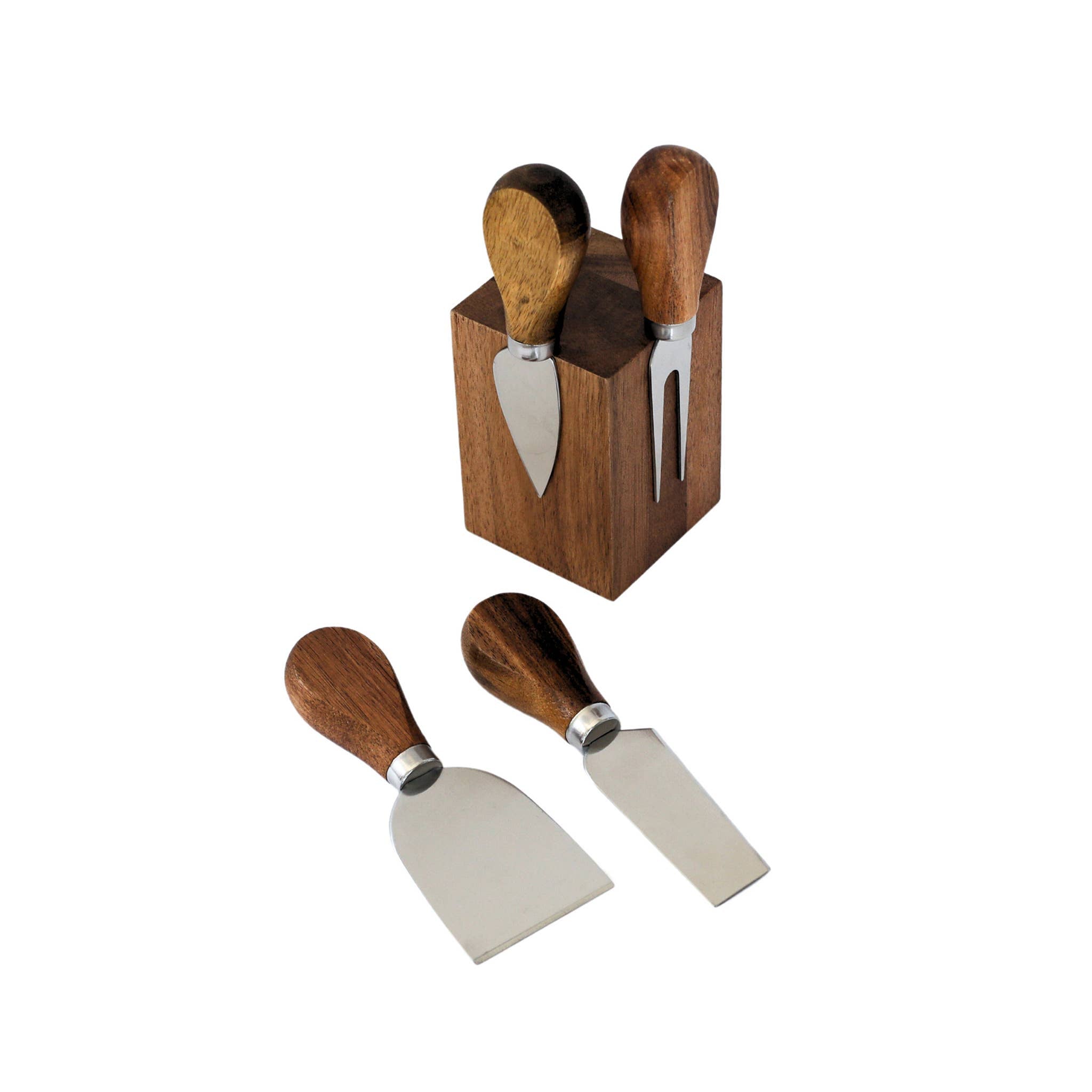 Acacia Wood Block with 4 Cheese Knives