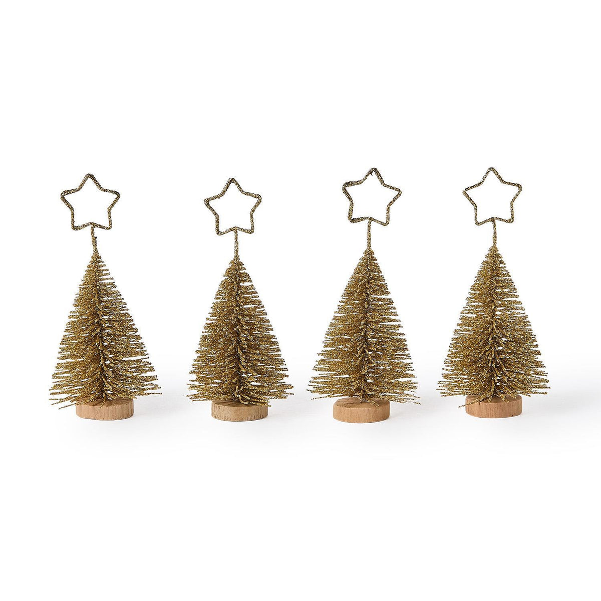Gold Bottlebrush Christmas Tree Place Card Holders in Gift Box- Set of 8