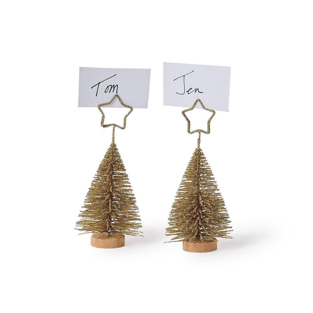 Gold Bottlebrush Christmas Tree Place Card Holders in Gift Box- Set of 8
