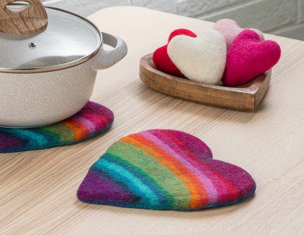 Rainbow Stripe Heart Trivet-9"W