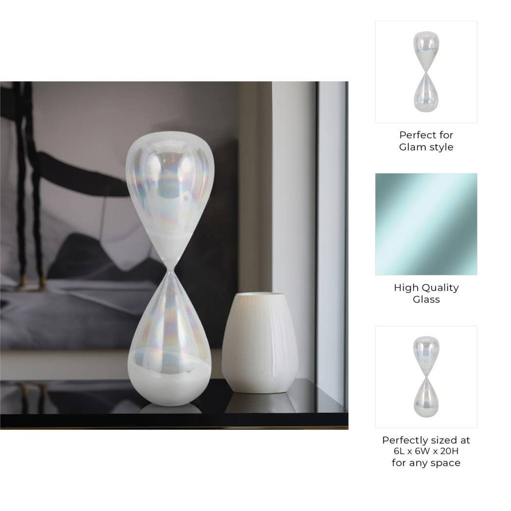 Glass Large Iridescent Teardrop Hourglass - Clear, 20 in.