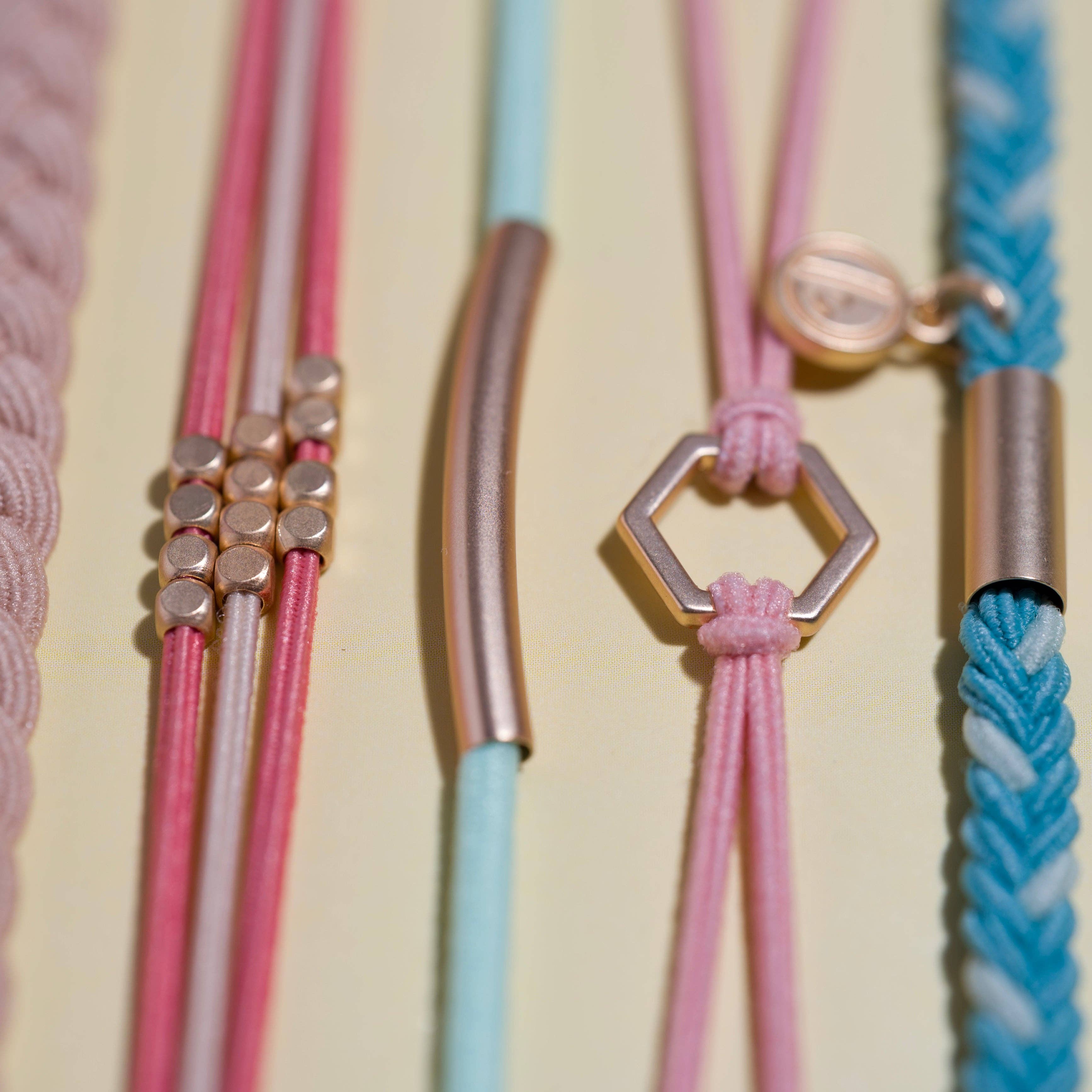 "Live" Teal and Coral with Gold Accent Hair Tie Bracelets- K'lani hair tie bracelets