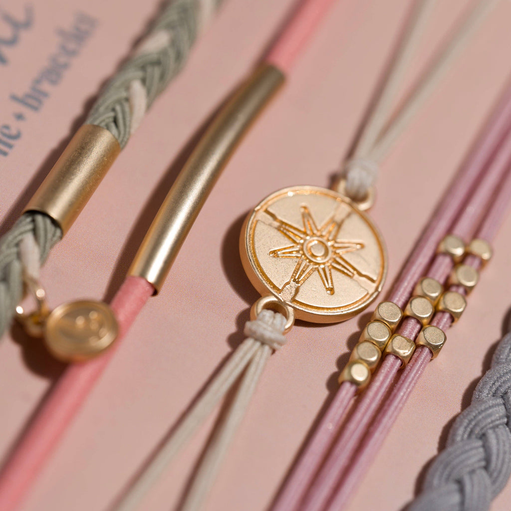 "Explore" Gold Compass Charm Hair Tie Bracelets- K'lani hair tie bracelets