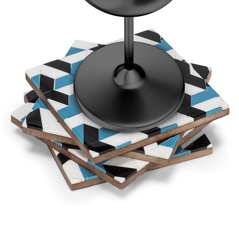 Set of 4 Mosaic Coasters-Blue