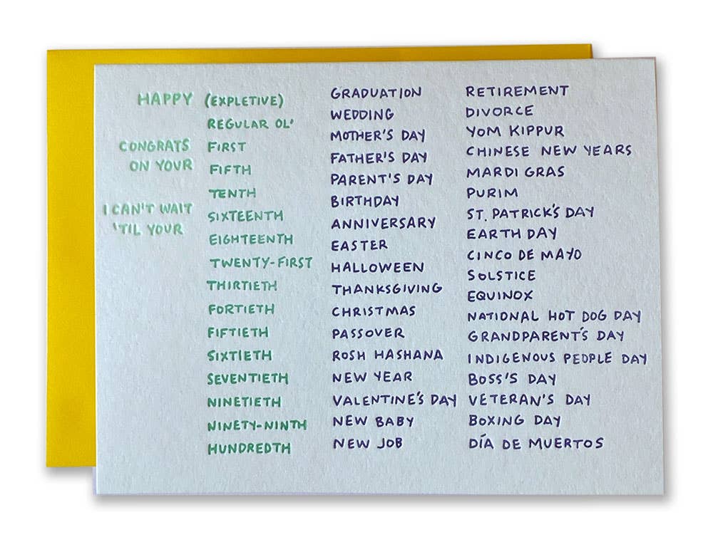 "A Card for Every Occasion" -  Ladyfingers Letterpress -