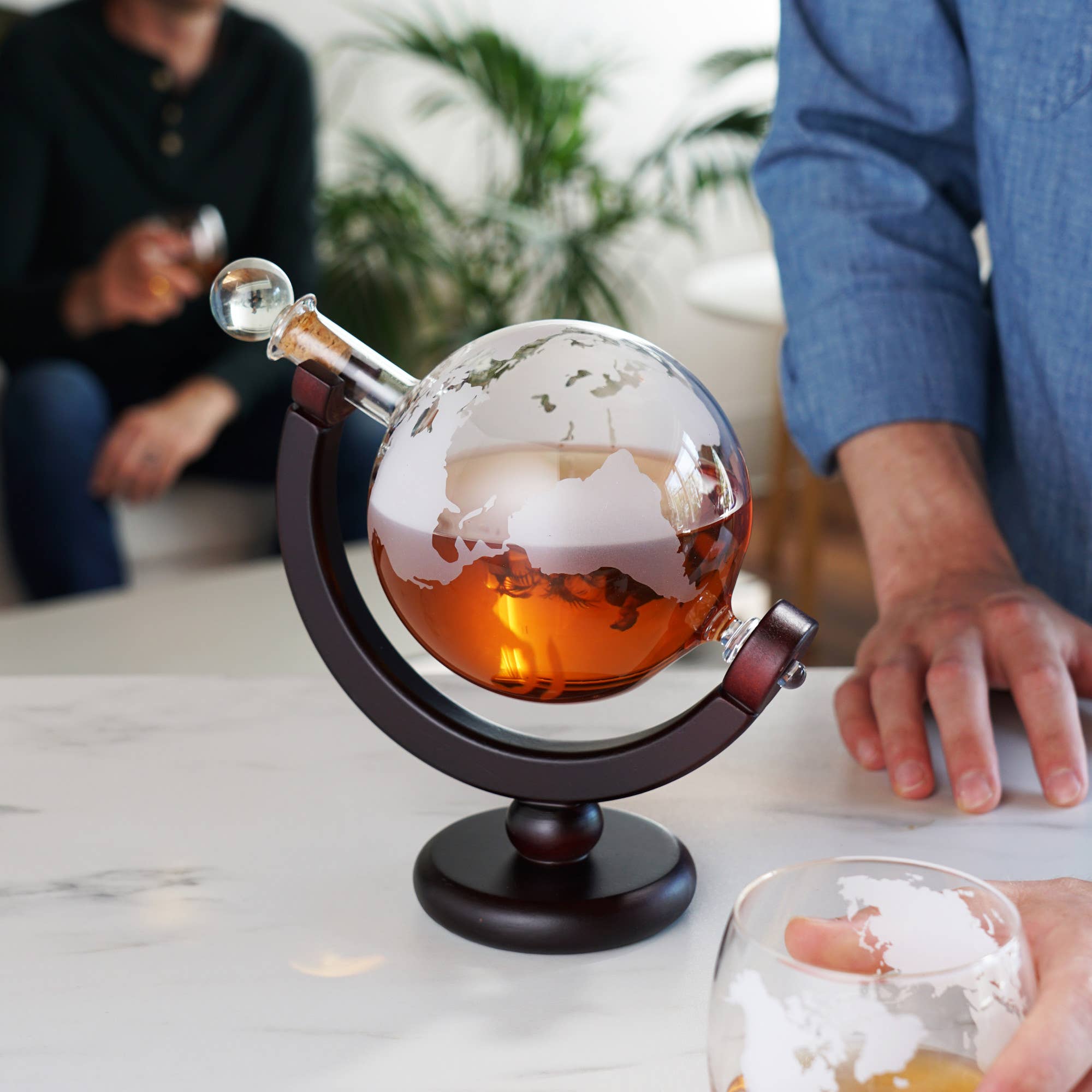 Globe Themed Liquor Decanter with Wood Base