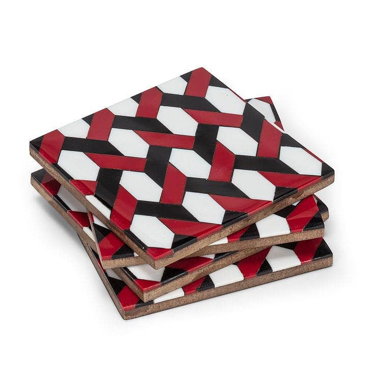 Set of 4 Mosaic Coasters-Red-4"Square