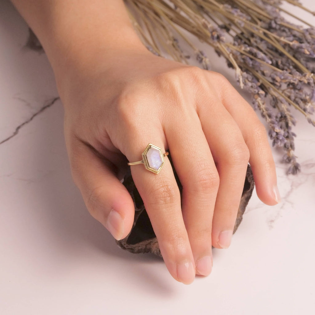 Baizaar - Brass Moonstone Solitaire Ring