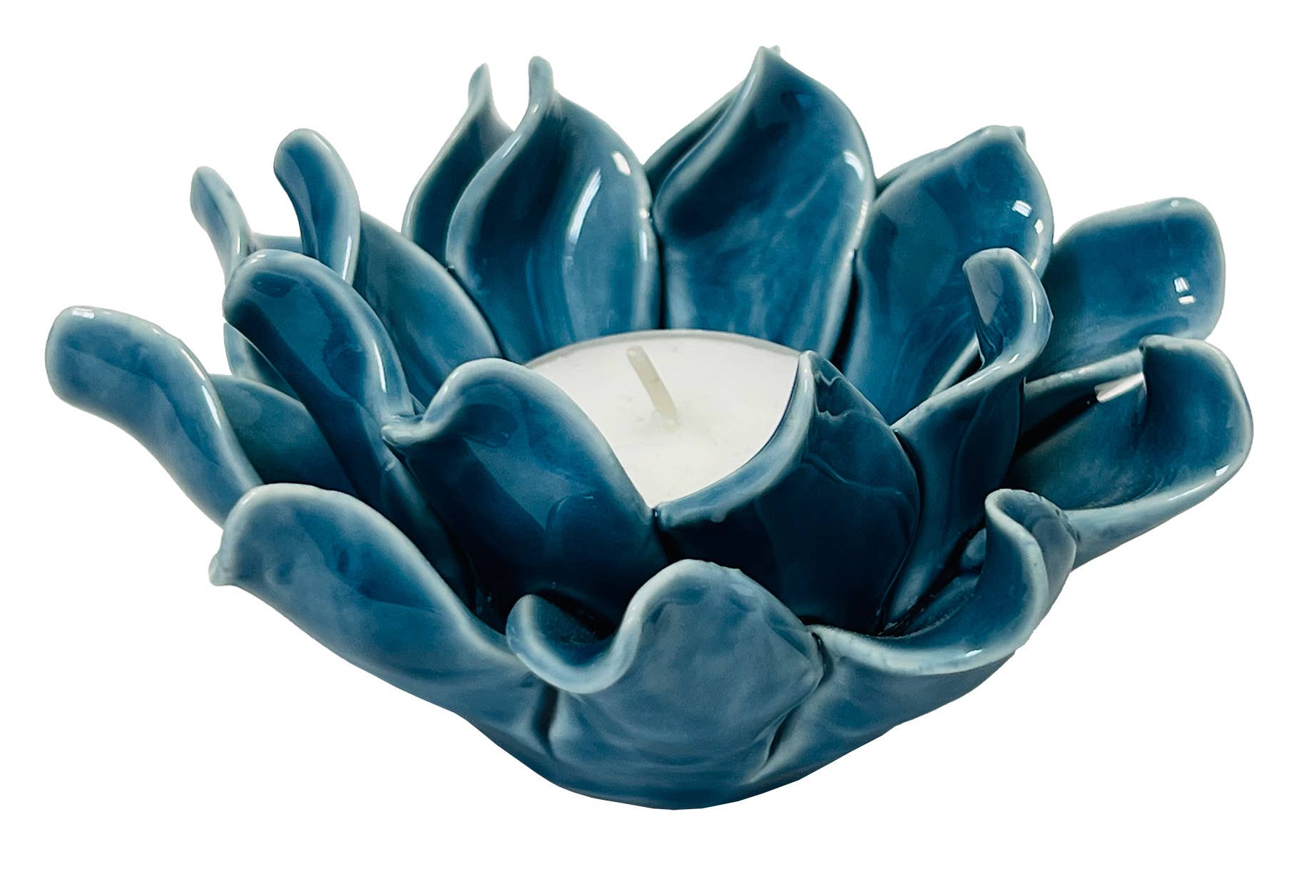 Dark Blue - Forever Floral Ceramic Tea Light Holder - Dark Blue
