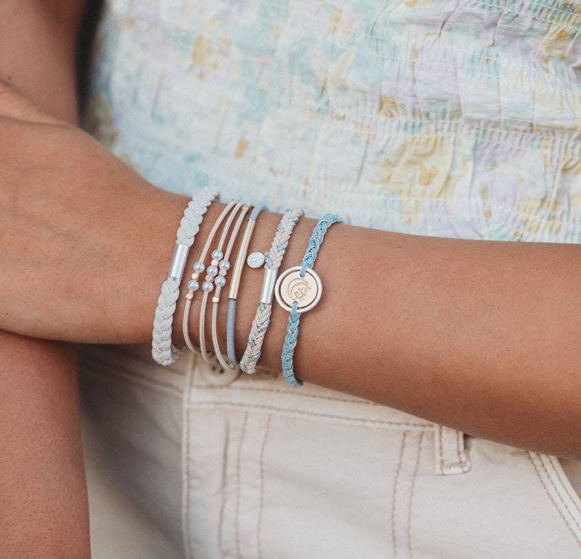 "Wonder" Soft Creams and Blues with Pearls and Gold Hair Tie Bracelets-K'lani hair tie bracelets