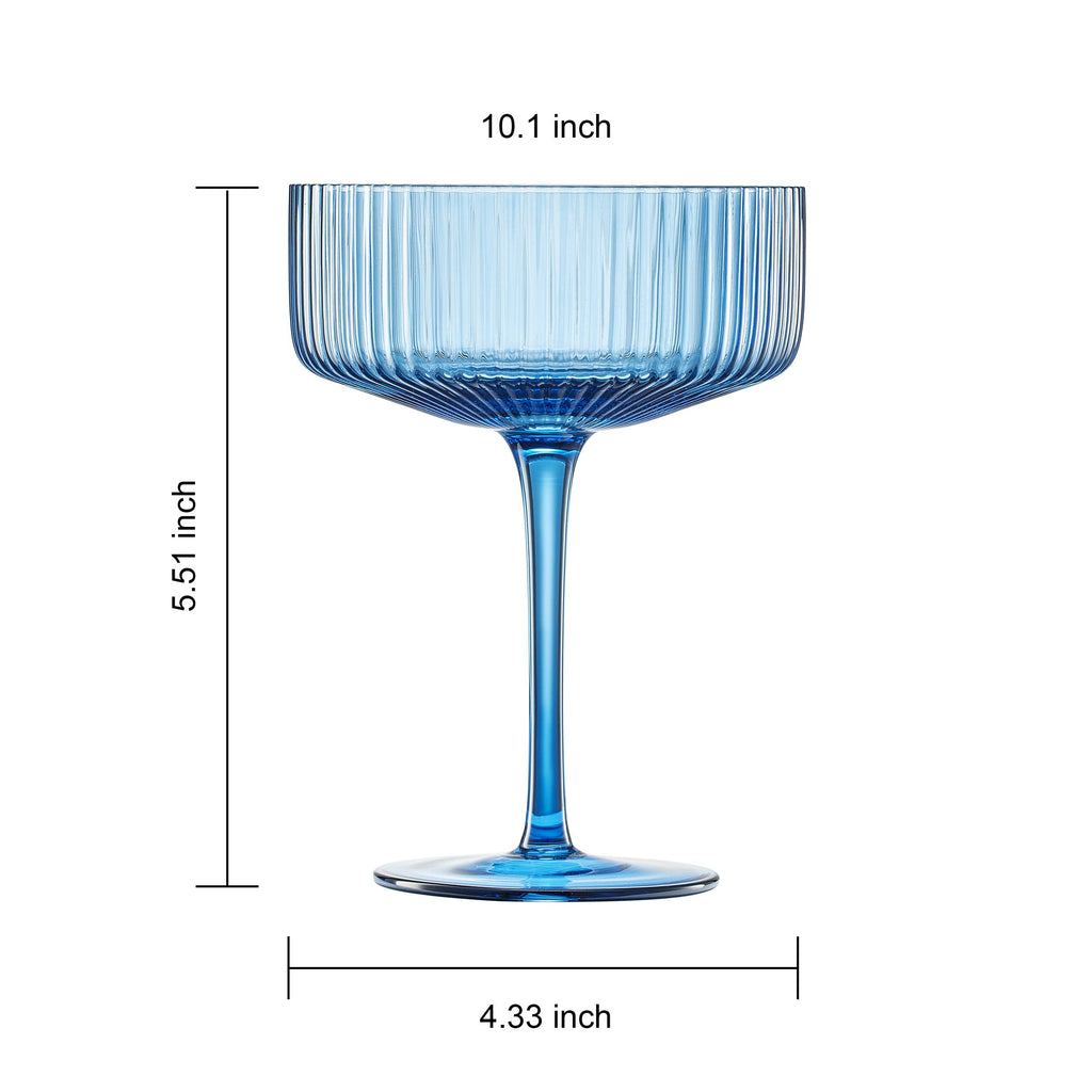 Ribbed Vintage Art Deco Coupe Glasses | 10 OZ Glass