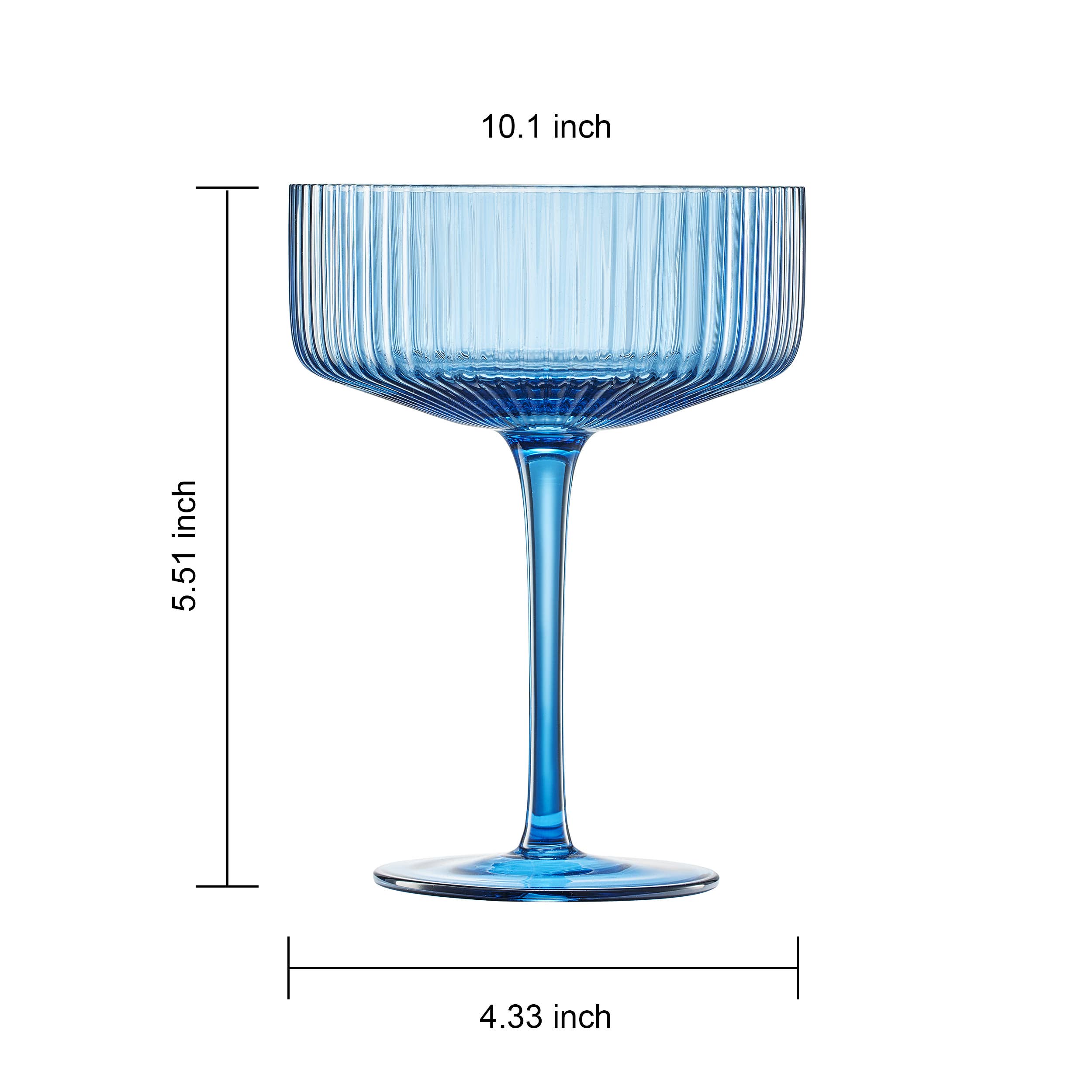 Ribbed Vintage Art Deco Coupe Glasses | 10 OZ Glass