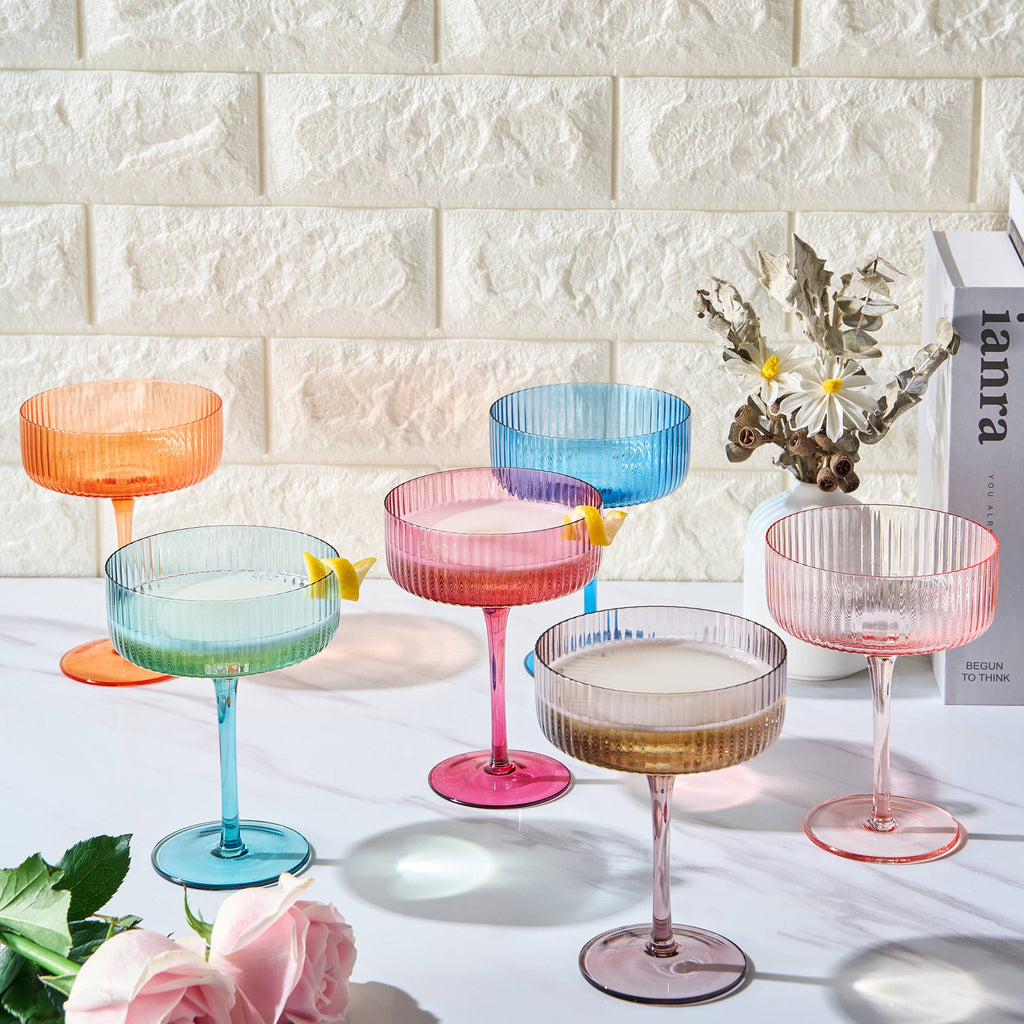 Ribbed Vintage Art Deco Coupe Glasses | 10 OZ Glass