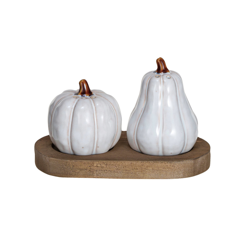 Gourds Salt & Pepper Shakers w/ Wood Tray