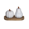 Gourds Salt & Pepper Shakers w/ Wood Tray