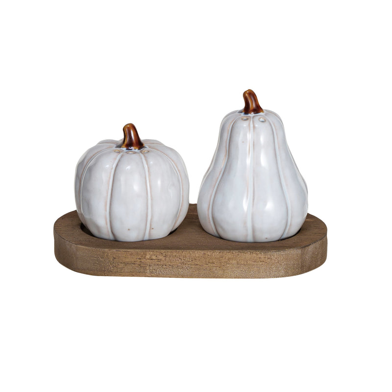 Gourds Salt & Pepper Shakers w/ Wood Tray