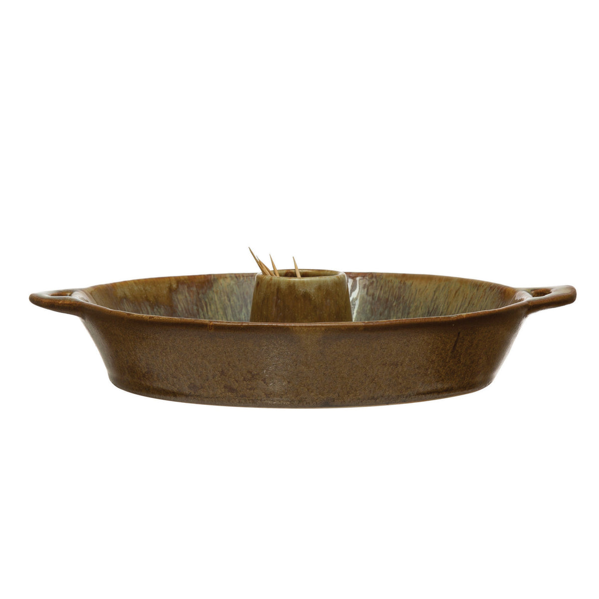 Stoneware Dish with Toothpick Holder